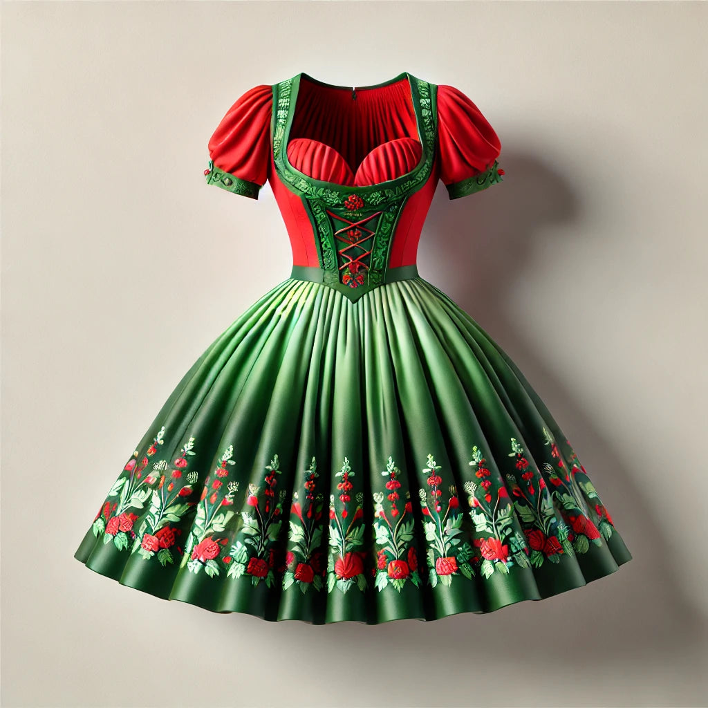 Krása červených a zelených dirndls a blůza červených dirndl